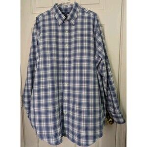 PETER MILLAR Button Dress Shirt Mens XXL Blue Plaid L/S Polyester Logo